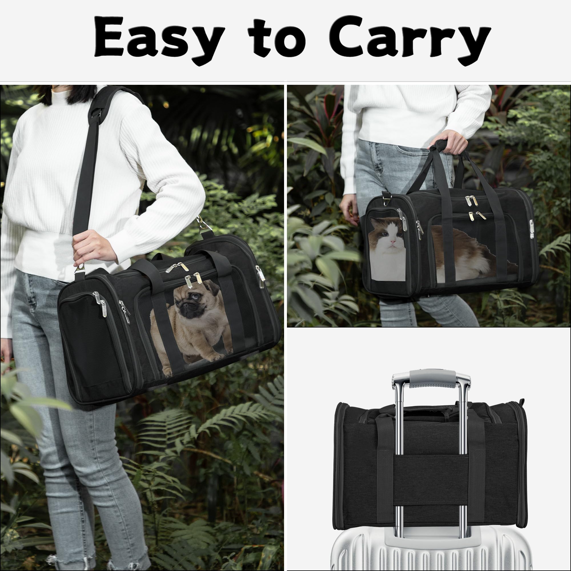Soft-Sided Cat/Dog/Pet Carrier, Collapsible Pets Travel Carriers for Big Cats/Small Dogs with Shoulder Strap & Removable Mat, Mesh Puppy Carry Bag, Up to 16 Lbs, TSA Airline Approved(Black) - image 6