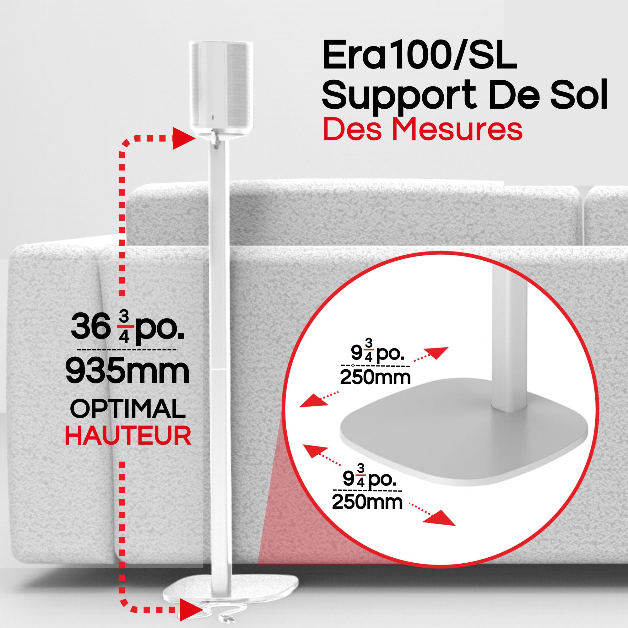Sound Bass Era 100 Pied de Sol, Double (2 Pièces), Compatible avec Sonos ERA100 & Era 100 SL, Sonos One & Play:1 Enceintes, Accessoires Inclus. Conçu au Royaume-Uni, Double, Paire (Blanc)