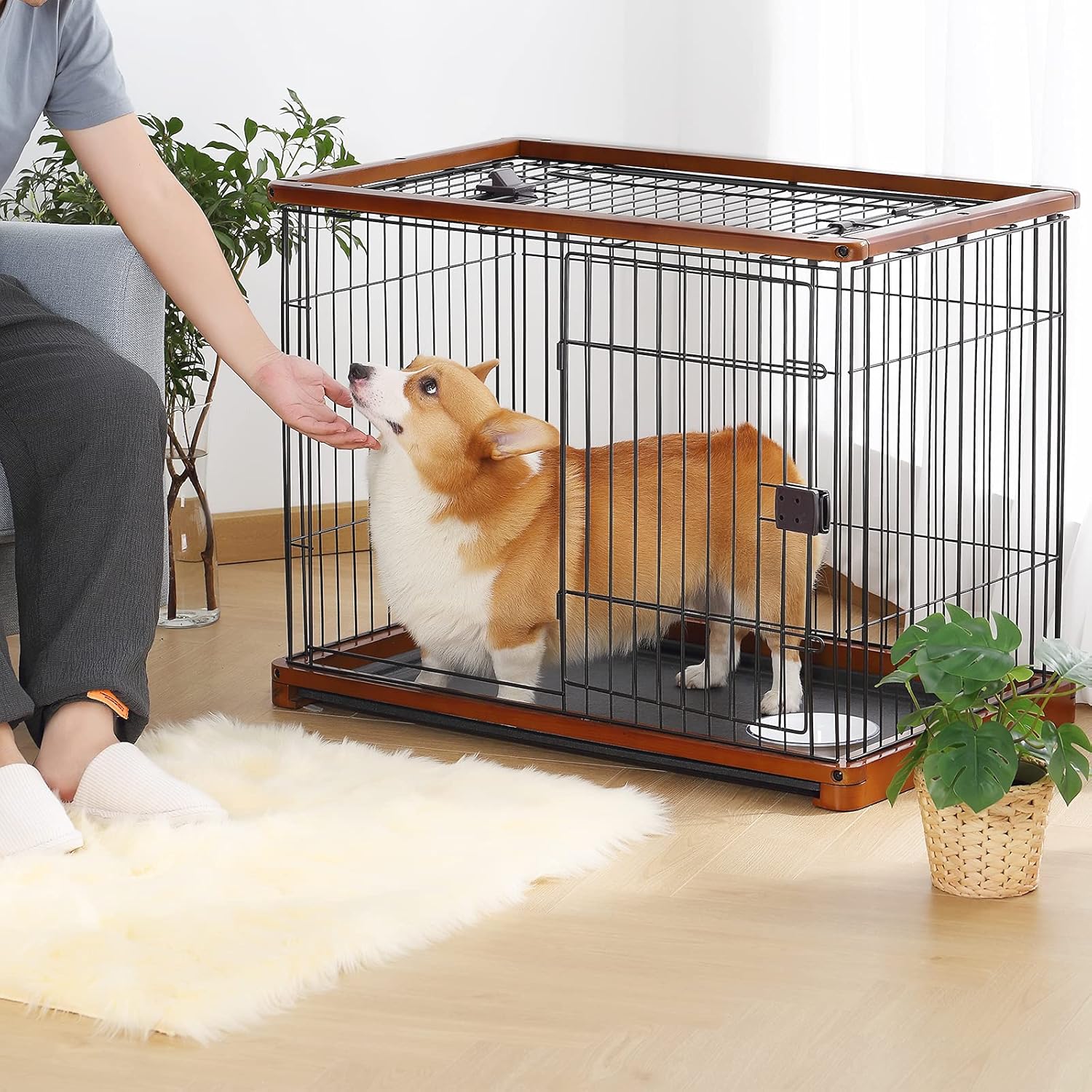 Wooden Pet Crate Open Top Dog Cage Crate Kennel with Tray and Prevent Escape Locks for Medium and Small Dogs, Pet Playpen Indoor Outdoor-Wood (Brown) : Pet Supplies