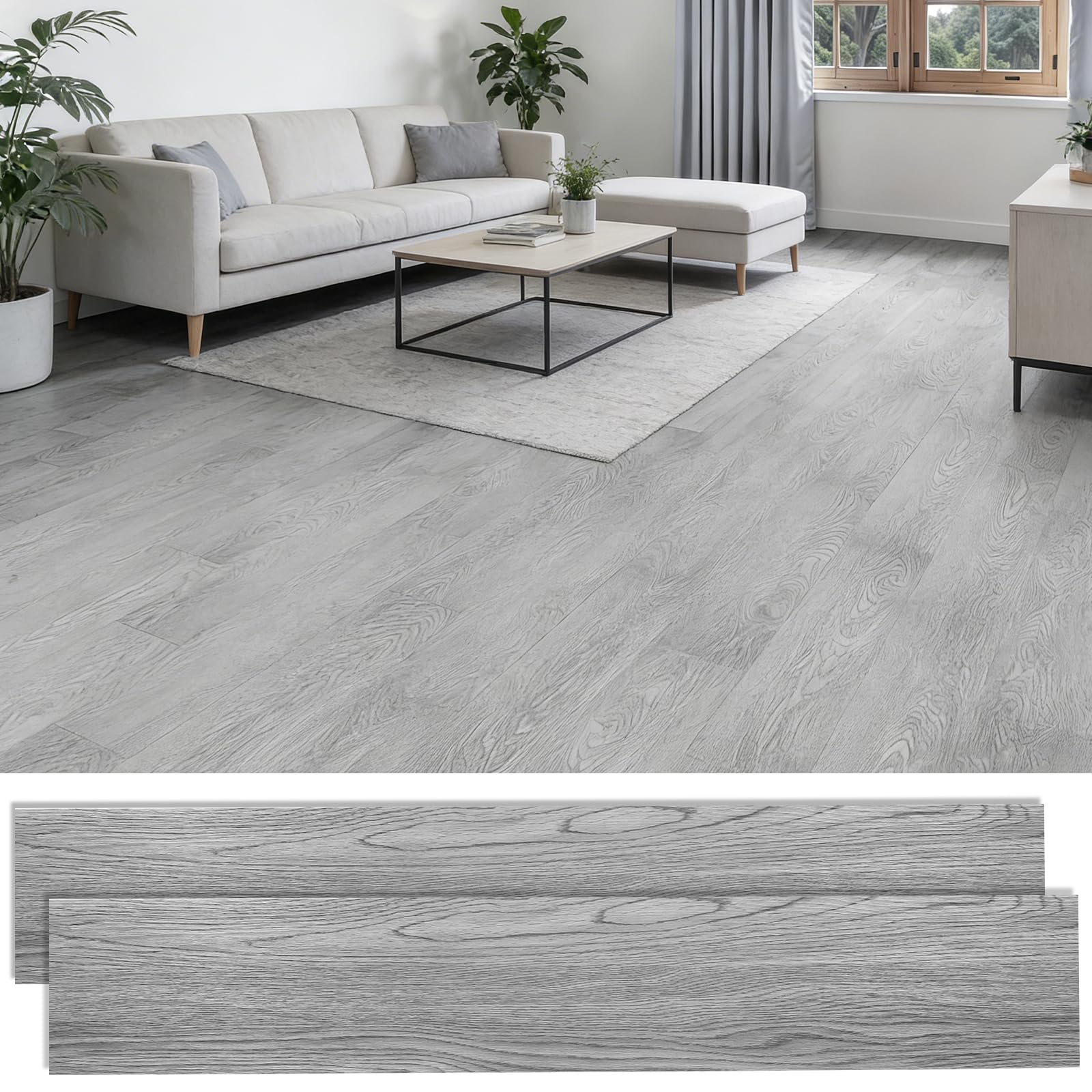 5.02m²/ Vinylboden Selbstklebend, 36 Stück PVC Bodenbelag Selbstklebend mit Holzoptik, Wasserfest Klebefliesen Boden für Küche Wohnzimmer Bodenbelag - 15,24 cm x 91,44 cm - Dicke 2 mm (Eiche Grau)
