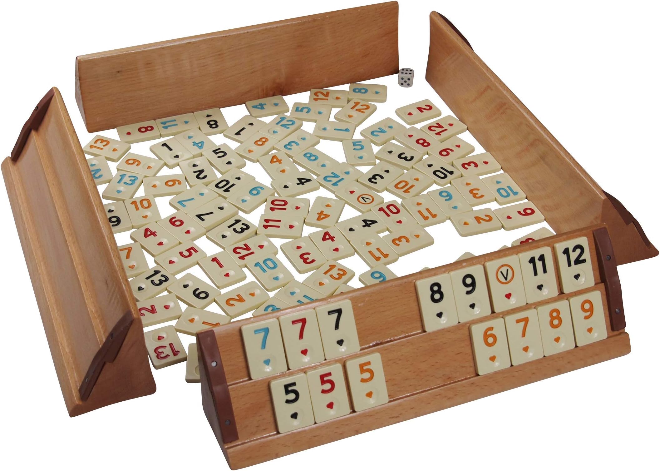 Okey Short Game for 4 Players - Solid Wooden Boards with Melamine Stones for Adults and Teenagers