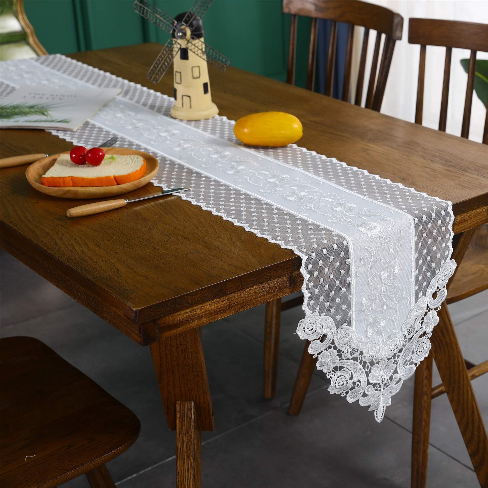 Ethomes table runner White Floral Embroidery Lace Table Runner 12 x 110 hes for Wedding Party Baby Shower Home Deration