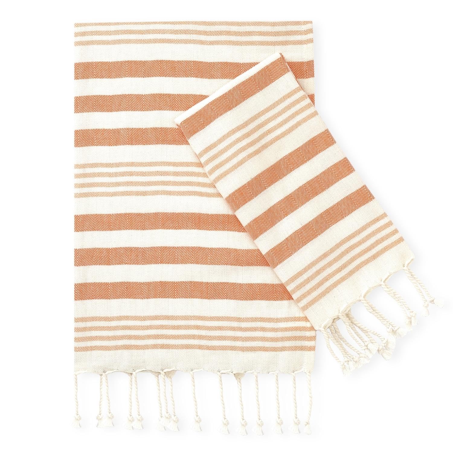 Folkulture Hand Towel | Set of 2 (16 x 30) Hand Towels with Hanging Loop | 100% Cotton Turkish Hand Towel Set | Orange Hand Towels for Bathroom Decor,