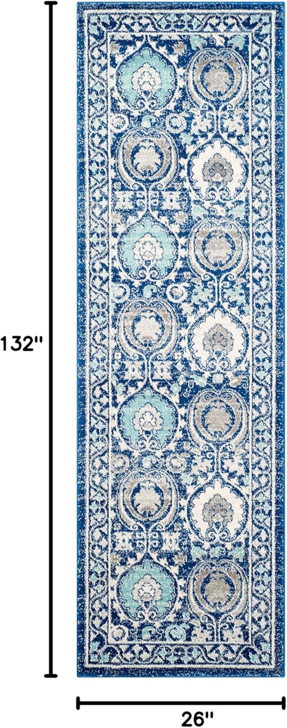 SAFAVIEH Evoke Collection 2'2" x 11' Blue/Ivory EVK251C Boho Non-Shedding Living Room Bedroom Runner Rug