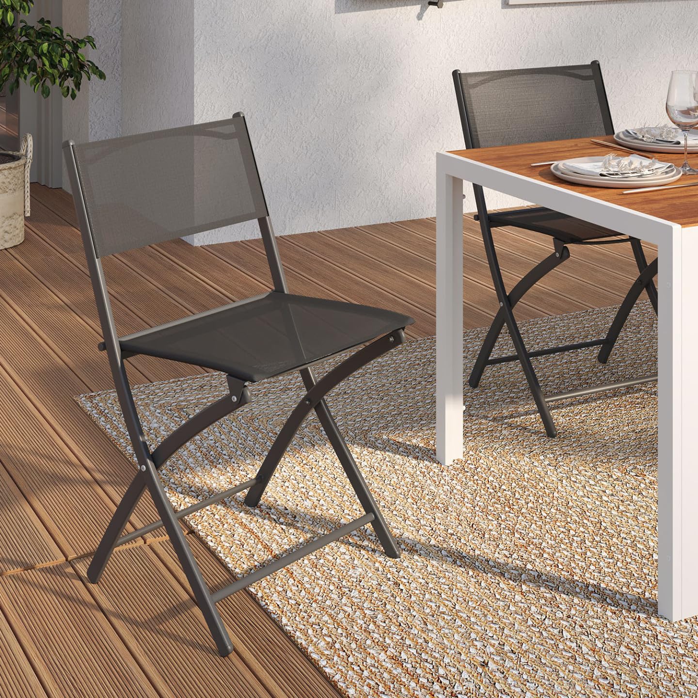 IDMarket - Lot de 4 chaises de Jardin Pliantes Bastia métal et textilène Gris Anthracite