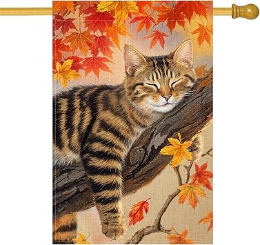 Fall Cat Garden Flag 12x18 Inch Small Double Sided Autumn Leaves Thanksgiving Holiday Outside Decoration For Yard Outdoor Patio Farmhouse Lawn Decoration
