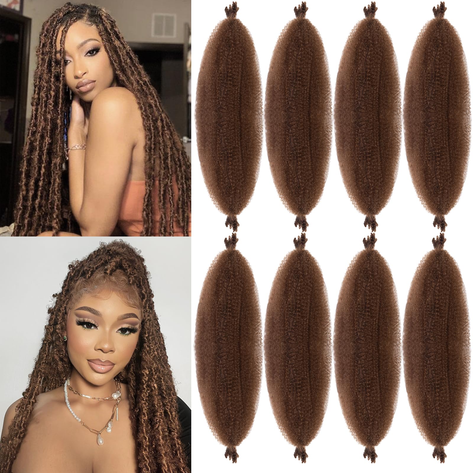 Springy Afro Twist Hair 24 inch 8Packs Pre Fluffed Marley Twist Braiding Hair Spring Twist Hair Wrapping Hair for Soft Locs Hair Extensions (30#