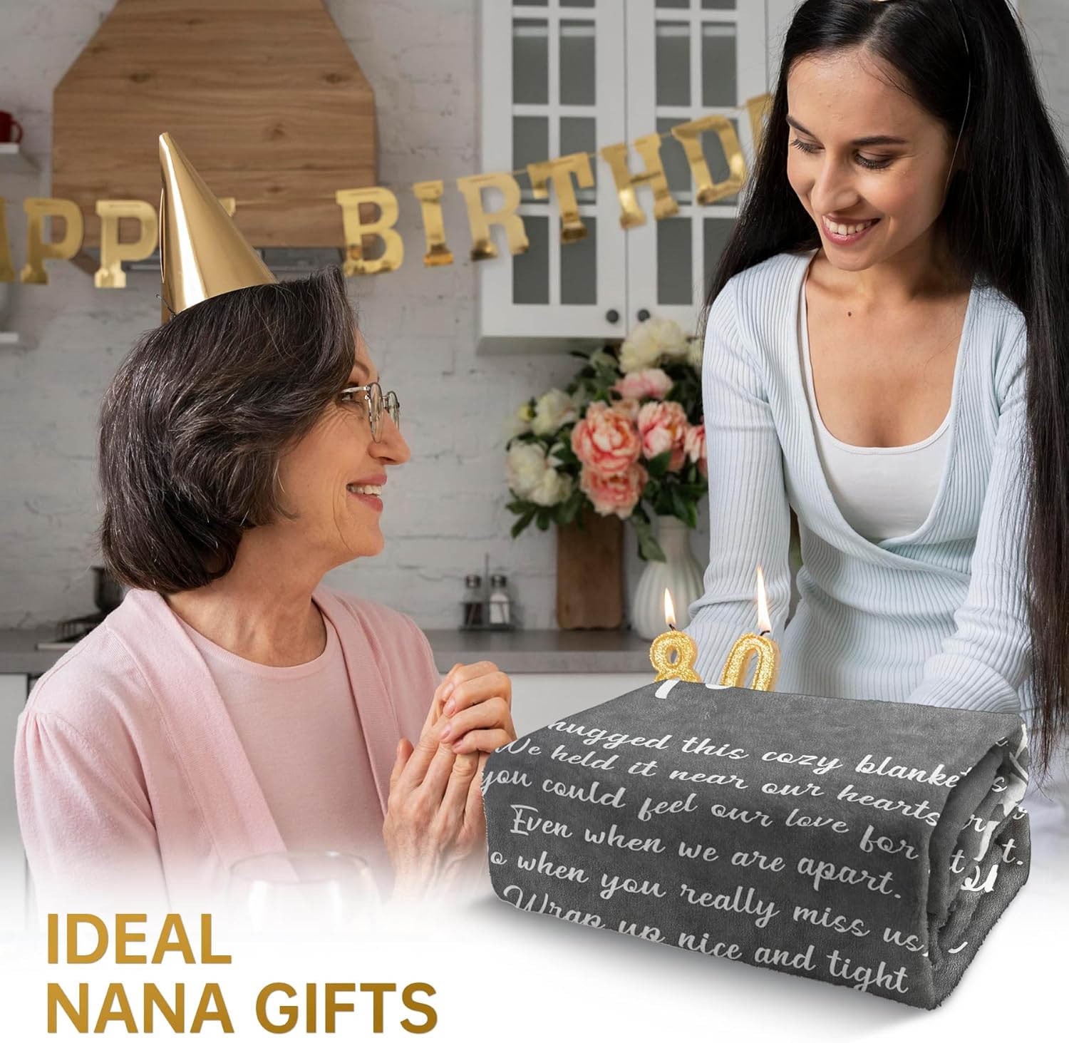 Afterprints Nana Gifts, Blanket with Flowers & Letter Print, Gifts for Nana on Birthday, Christmas, Presents for Nana from Grandkids, Soft Throw Blankets 50" x 60" - Image 2