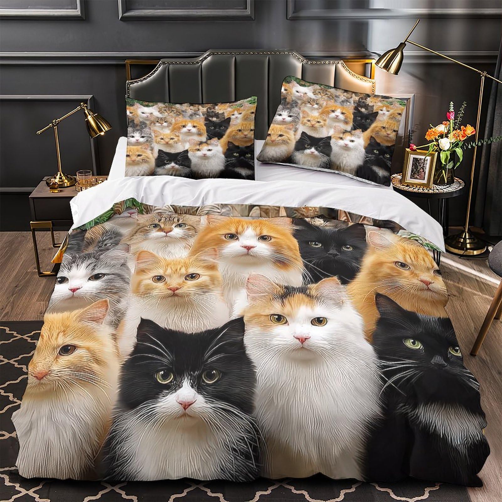 Linge de lit chaton mignon effet 3D haut de gamme microfibre douce