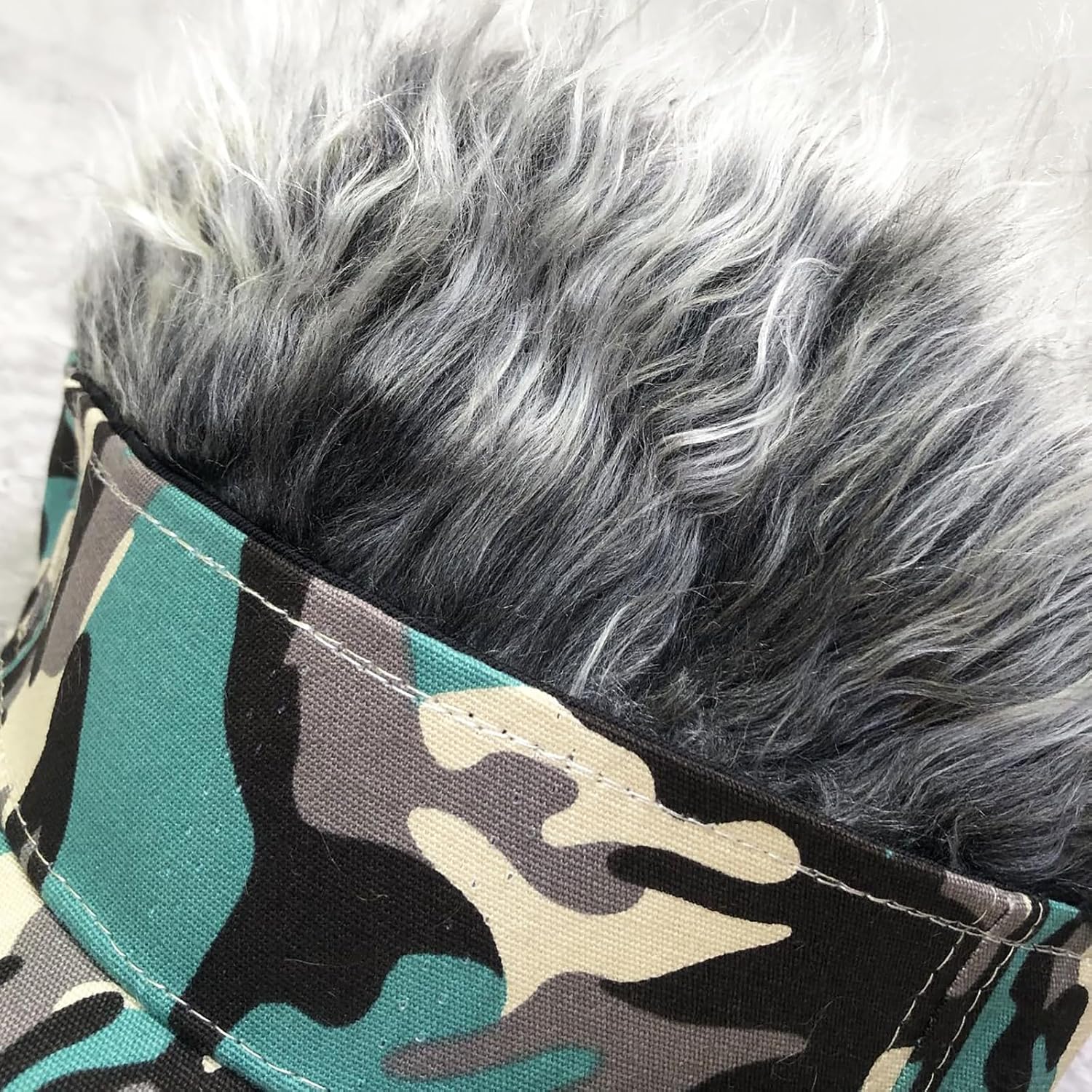 Men's Funny Visor with Hair Fake Street Novelty Spiked Wig Camo Print Sun Hat