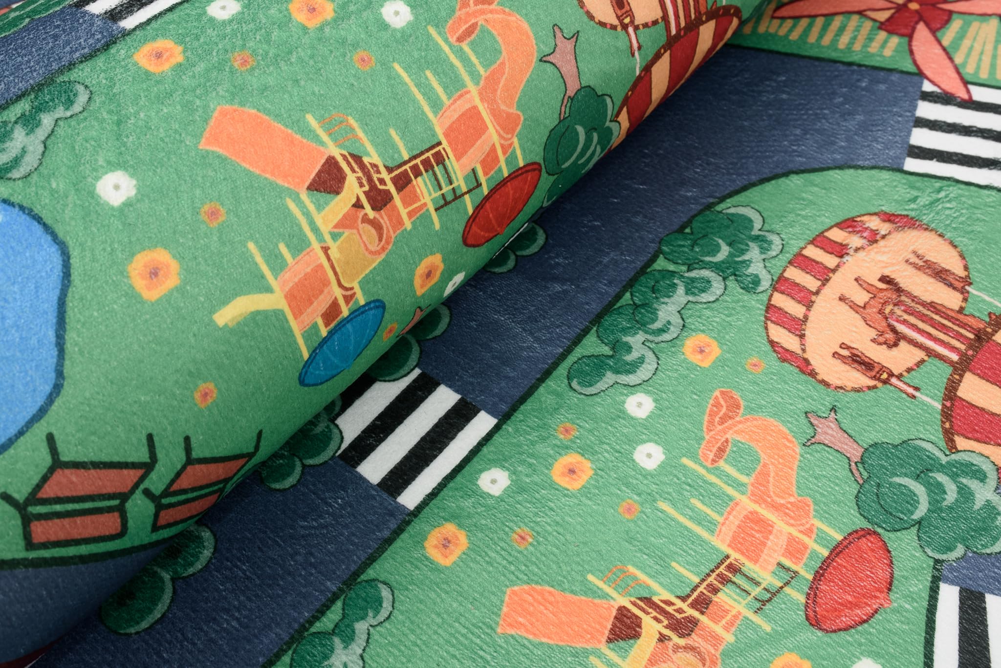 TAPISO Flannel Tapis Chambre Enfant Bébé Fille Garçon Antidérapant Lavable Vert Gris Bleu Rouge Tapis de Jeux Voiture Circuit Route Ville Poils Ras Oeko-TEX Résistant 120 x 170 cm