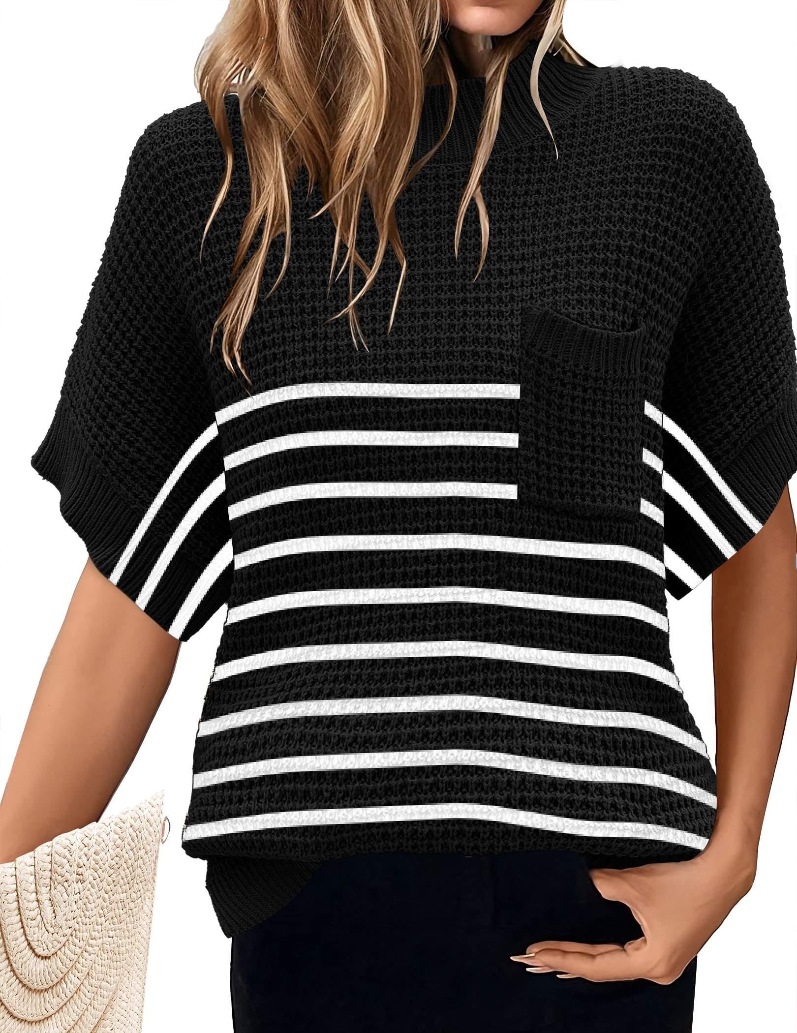 Women 2026 Sweater Vest Mock Neck Batwing Short Sleeve Oversized Ribbed Knit Tops Fall Pullover Sweater S-XXL