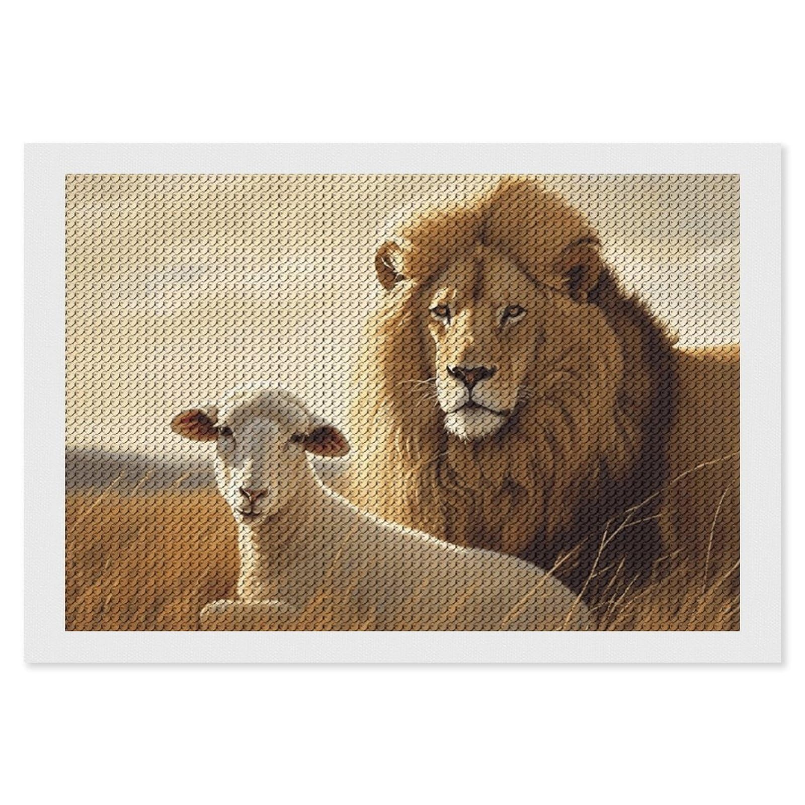 NONHAI Diamond Painting Kits for Adults - DIY Diamond Art Kits for Beginners - Full 5D Paint Drill Diamond Dots Paintings- Lion Sheep Diamonds Pictures Gem Art and Craft Wall Decor 8"x12"