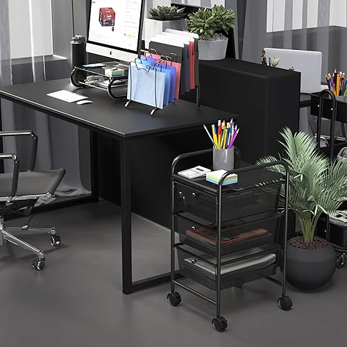 Miniatura 2 de Simple Houseware Carrito de utilidad con 3 cajones con ruedas para almacenamiento y manualidades con ruedas, color negro