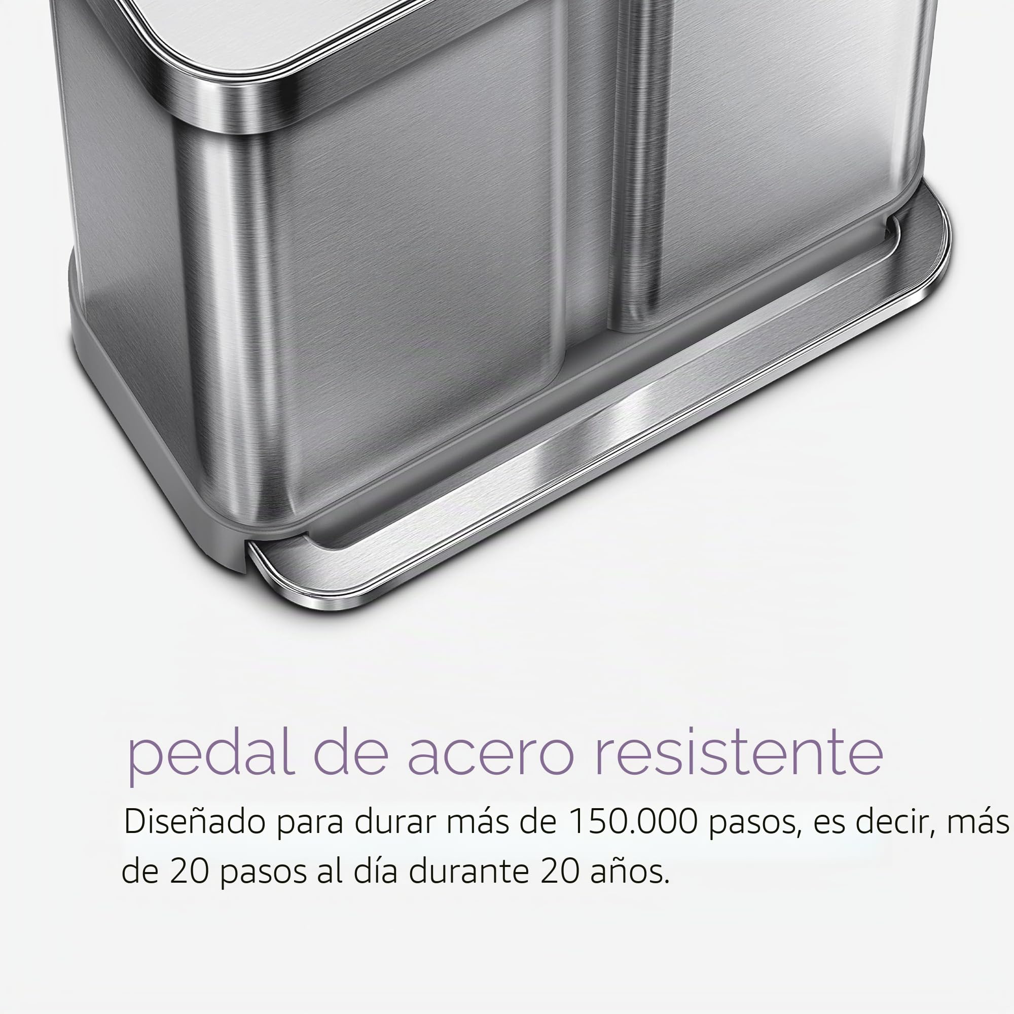 simplehuman CW2025 cubo doble compartimento con pedal y almacén de bolsas de basura, acero inoxidable cepillado, 58 L (34/24)