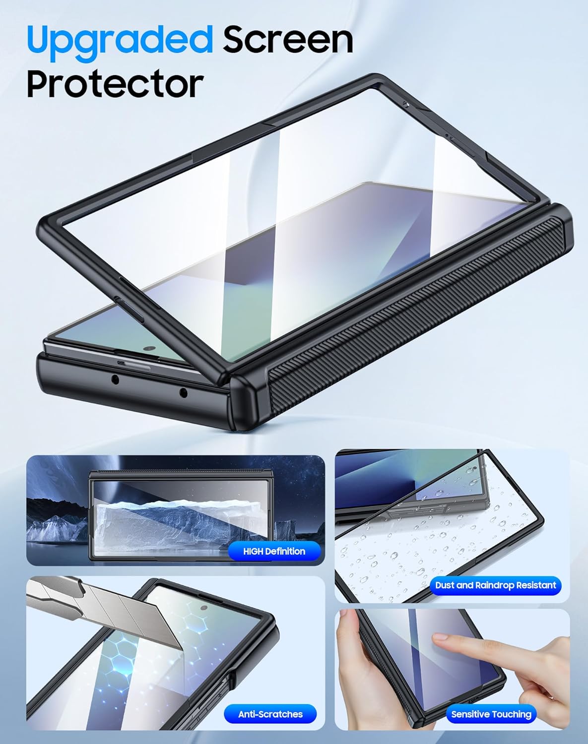 for Samsung Galaxy Z Fold 7 Case with Card Holder RFID Blocking, Built in Slide Lens Cover & Hinge Protection & Screen Protector, Shockproof Wallet Case for Z Fold 7 (Black)