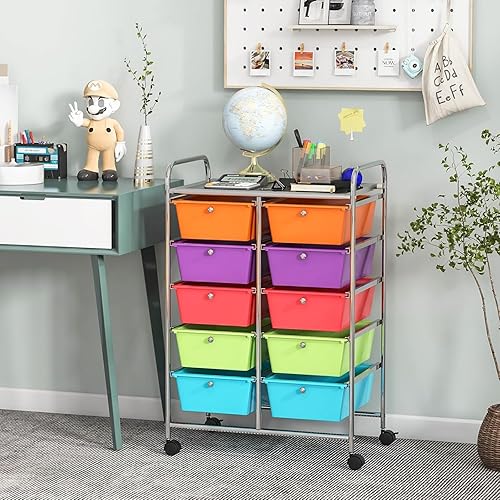 Vista 107 de LDAILY Carrito de almacenamiento con ruedas de 15 cajones, carrito rodante con cajones para aula, organizador de manualidades con ruedas con marco