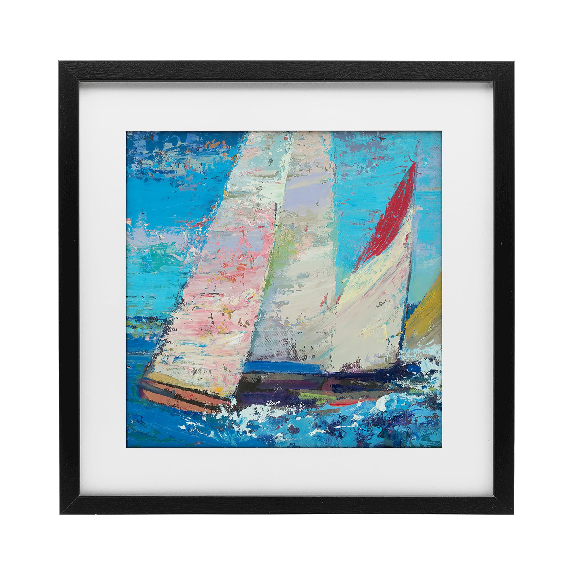 'Expressive Sailboats on Waves'| Framed Print Under Glass