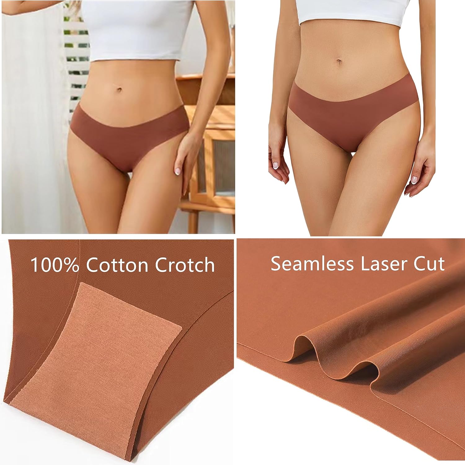 UUONLY Seamless Brief Underwear for Women, 5 Pack Hipster Briefs No Show Panties Ladies Stretch Invisible Mid Rise Brief - Image 2