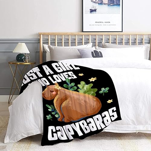 Miniatura 6 de RUNNINGBLANKET Manta con texto en inglés Just A Girl Who Loves Capybaras, regalo divertido para amantes de los animales, decoración del hogar para