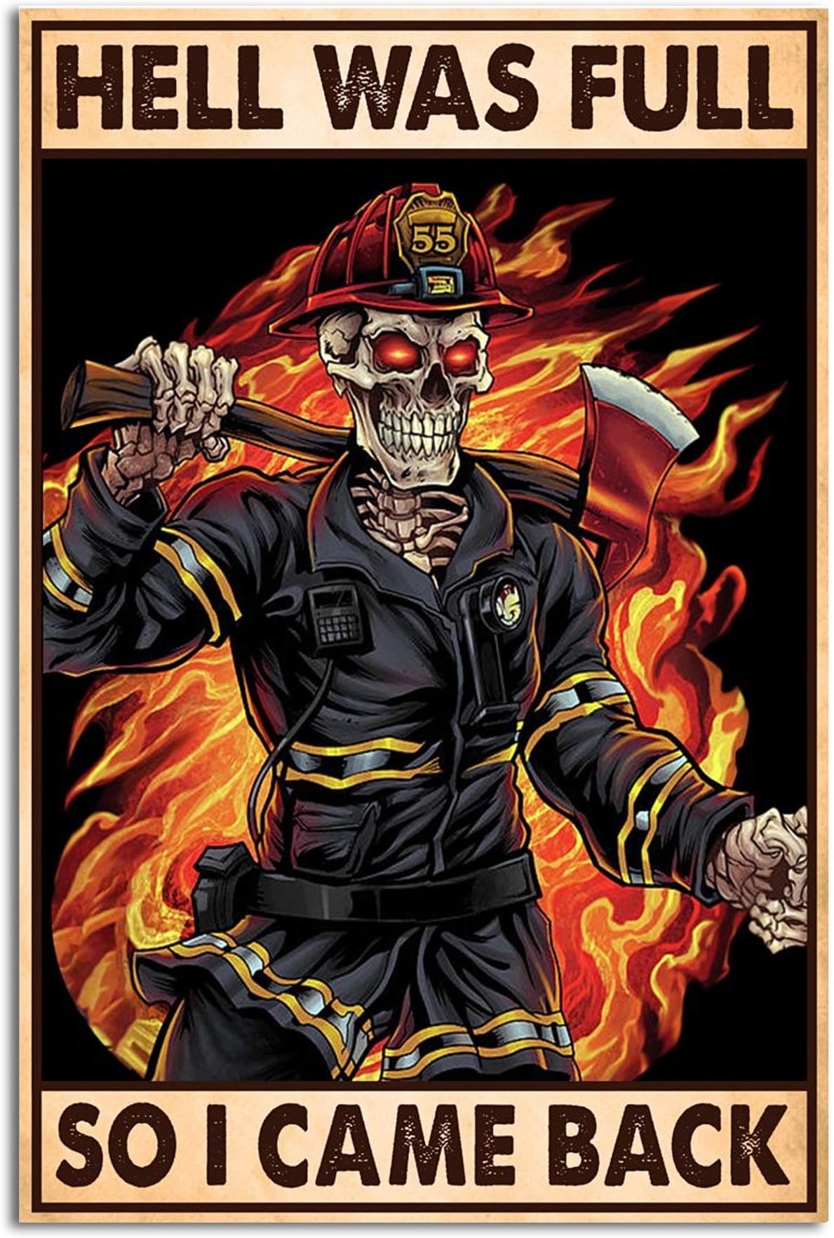 TNND Hell Was Full So I Came Back Firefighter Gift Firefighter Firefighter Gift For Firefighter Metal Sign Bathroom Decor Vintage Mural 8X12 inches