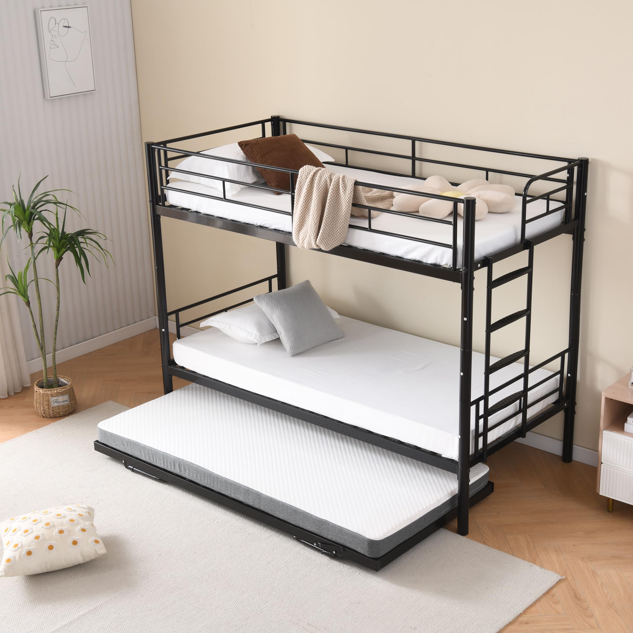 letto a castello 90x200 protezioni perimetrali con telaio in acciaio letto in metallo doghe incluse con terza superficie pieghevole ed estraibile letto singolo scala antiscivolo camera