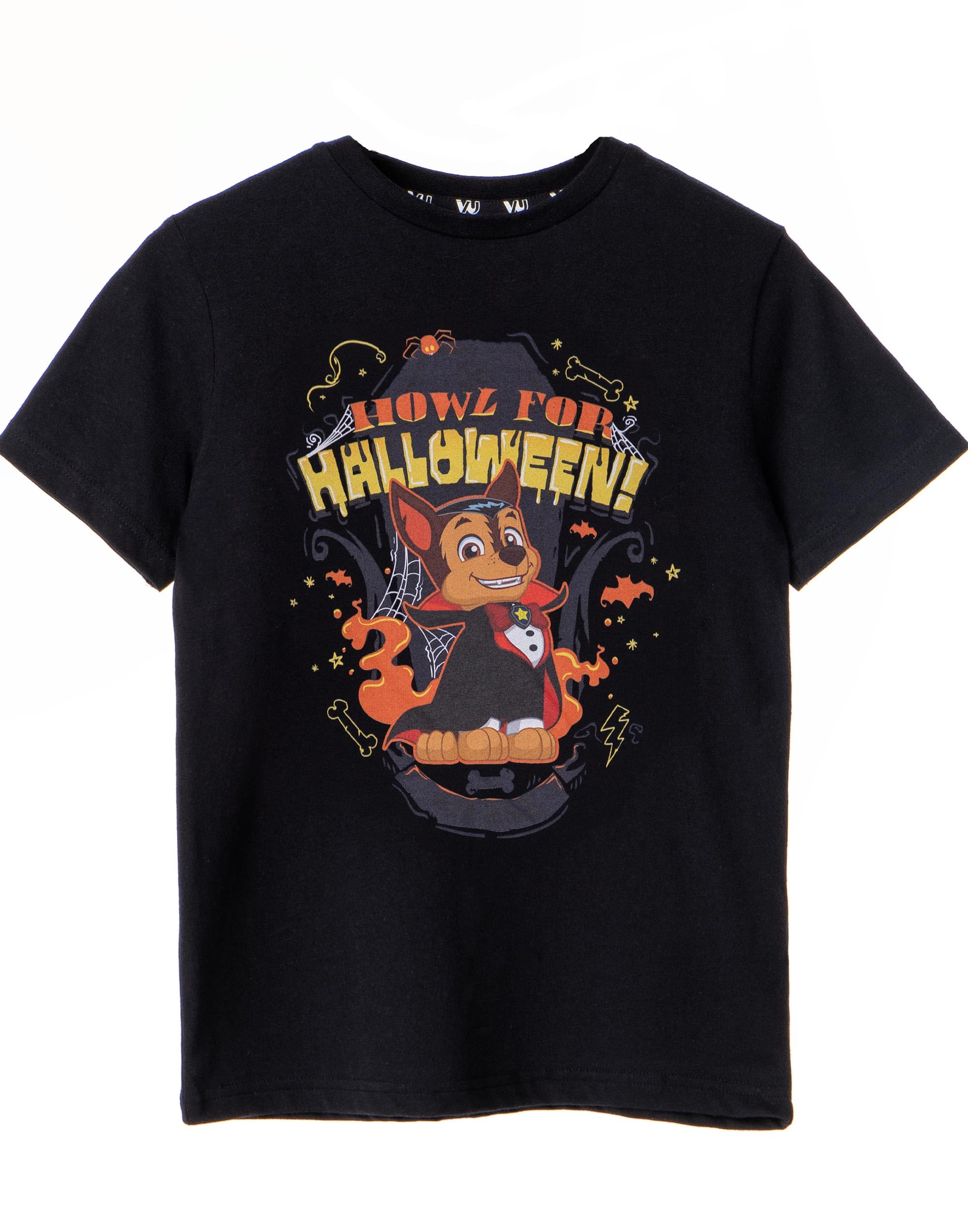 Paw Patrol Boys T-Shirt | Howl for Halloween Black Graphic Tee for Children | Vampire Chase Fun Short Sleeve Top | Cute & Spooky Holiday Cartoon Gift for Little Fans