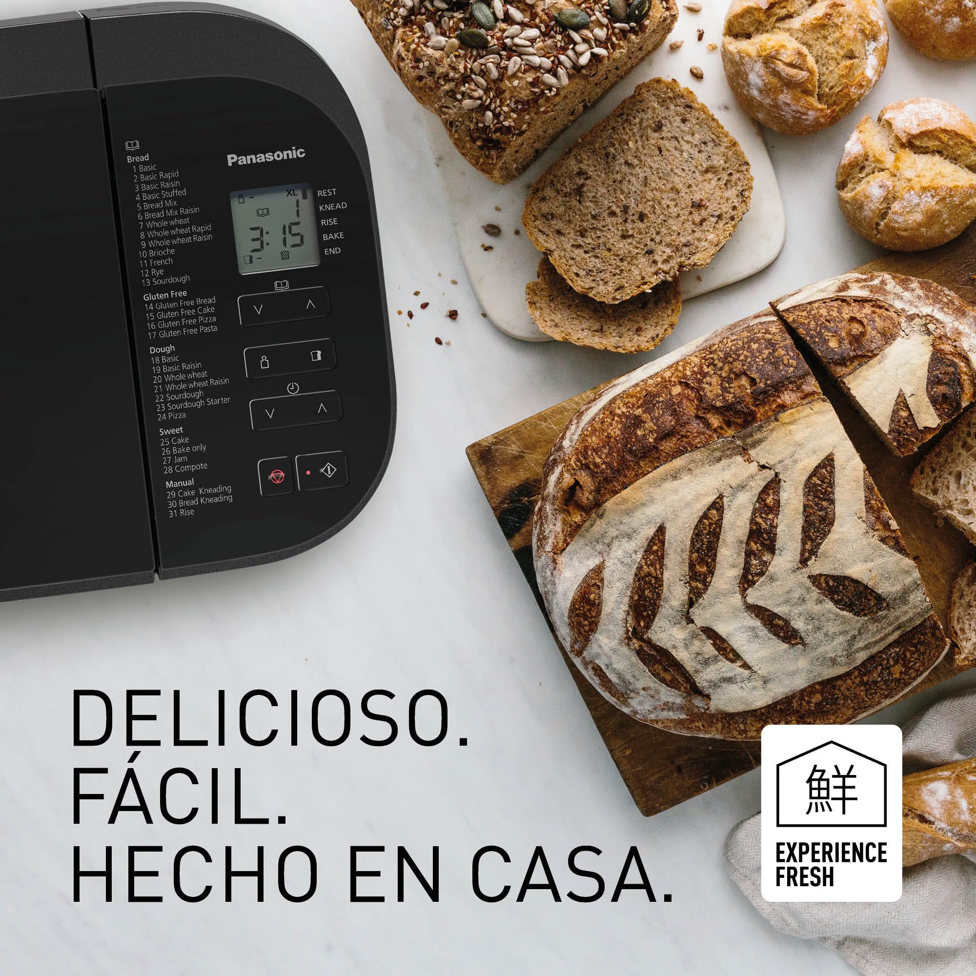 Panasonic SD-YR2550SXE Panificadora Automática con Dispensador, 850 W, Sensor de Temperatura, Temporizador Digital 13H, 31 Programas, Plateado