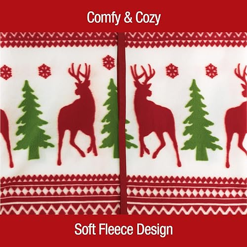 Miniatura 4 de Collections Etc Nordic Snowflake Blue and White Cuddle Fleece Wrap con cremallera, cuenta con árboles de hoja perenne, ciervos y nieve