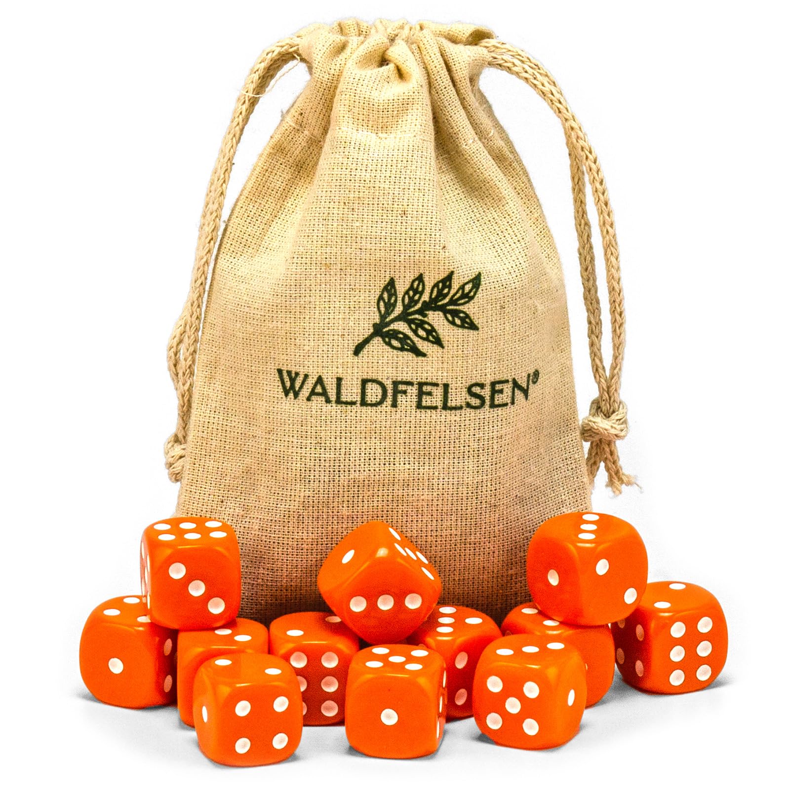 Waldfelsen 6, 12, 20, 30 or 50 Dice, Standard Size 16mm, Acrylic Dice, Game Dice, 6 Sides, Game Accessories Set with Cloth Bag (Orange, 12pcs) — image 1