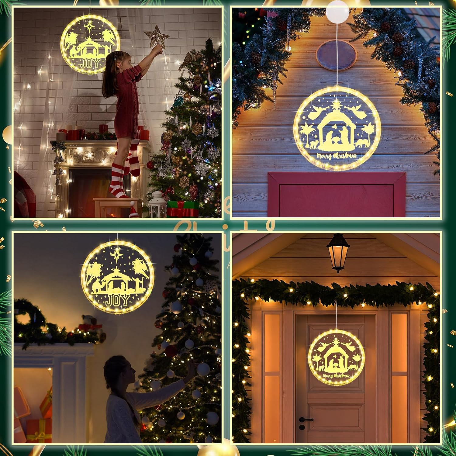 Baquler 2 Pcs 9.45 Inch Christmas Window Light Decoration Christmas Nativity Scene Hanging Lights Nativity Christian Religious Window Decor LED Battery Operated for Xmas Party Indoor Outdoor Bedroom