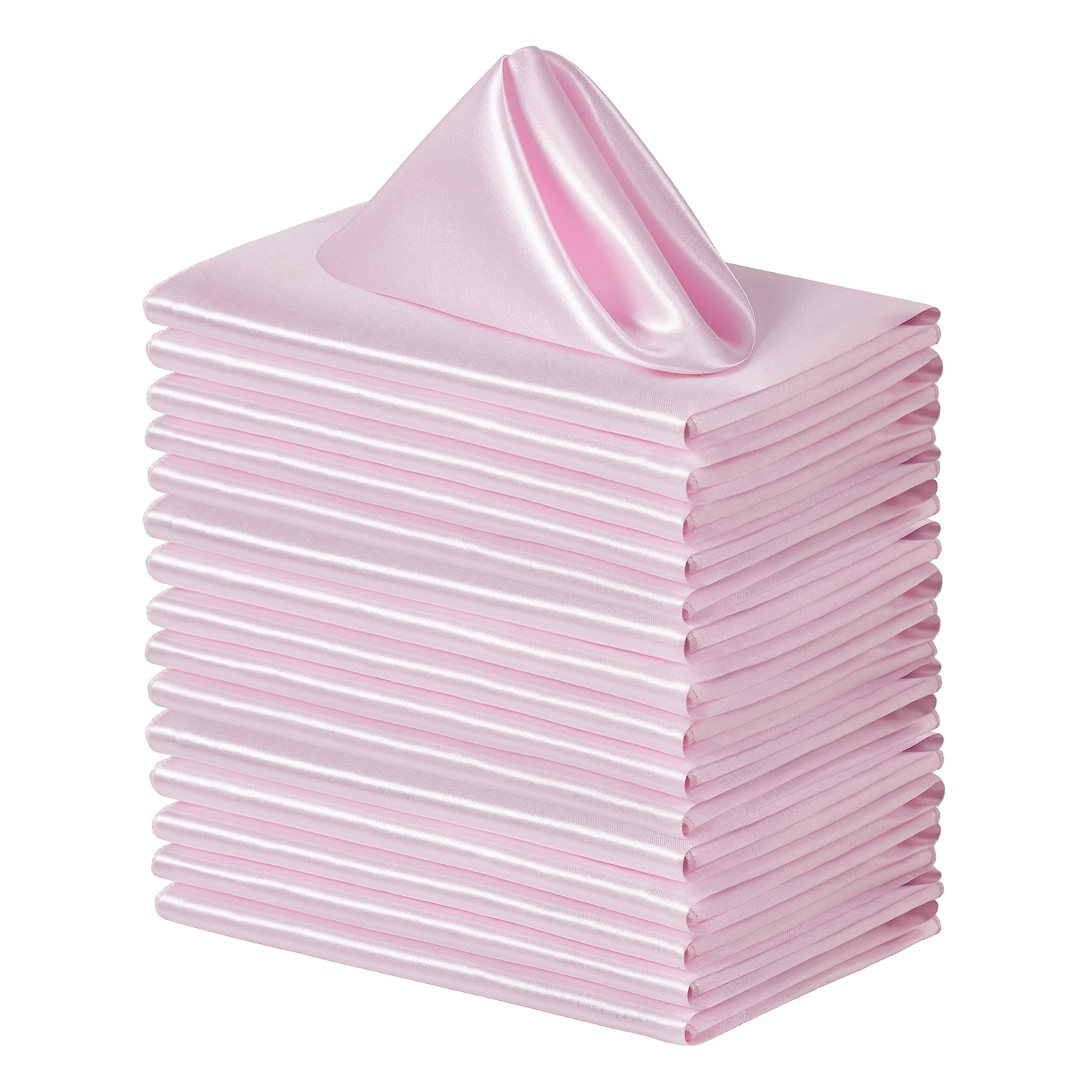 Counfeisly 24 Pack Square Satin Dinner Napkins, 17x17 Inches Silky Soft Smooth Table Cloth Napkins for Restaurant Weddings Banquet Party Decoration, Pink