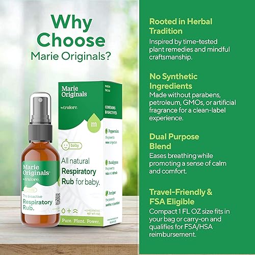 Miniatura 4 de Marie Originals Rub respiratorio natural para el pecho del bebé | Mezcla de aceites esenciales para bebés y niños pequeños con eucalipto, menta y