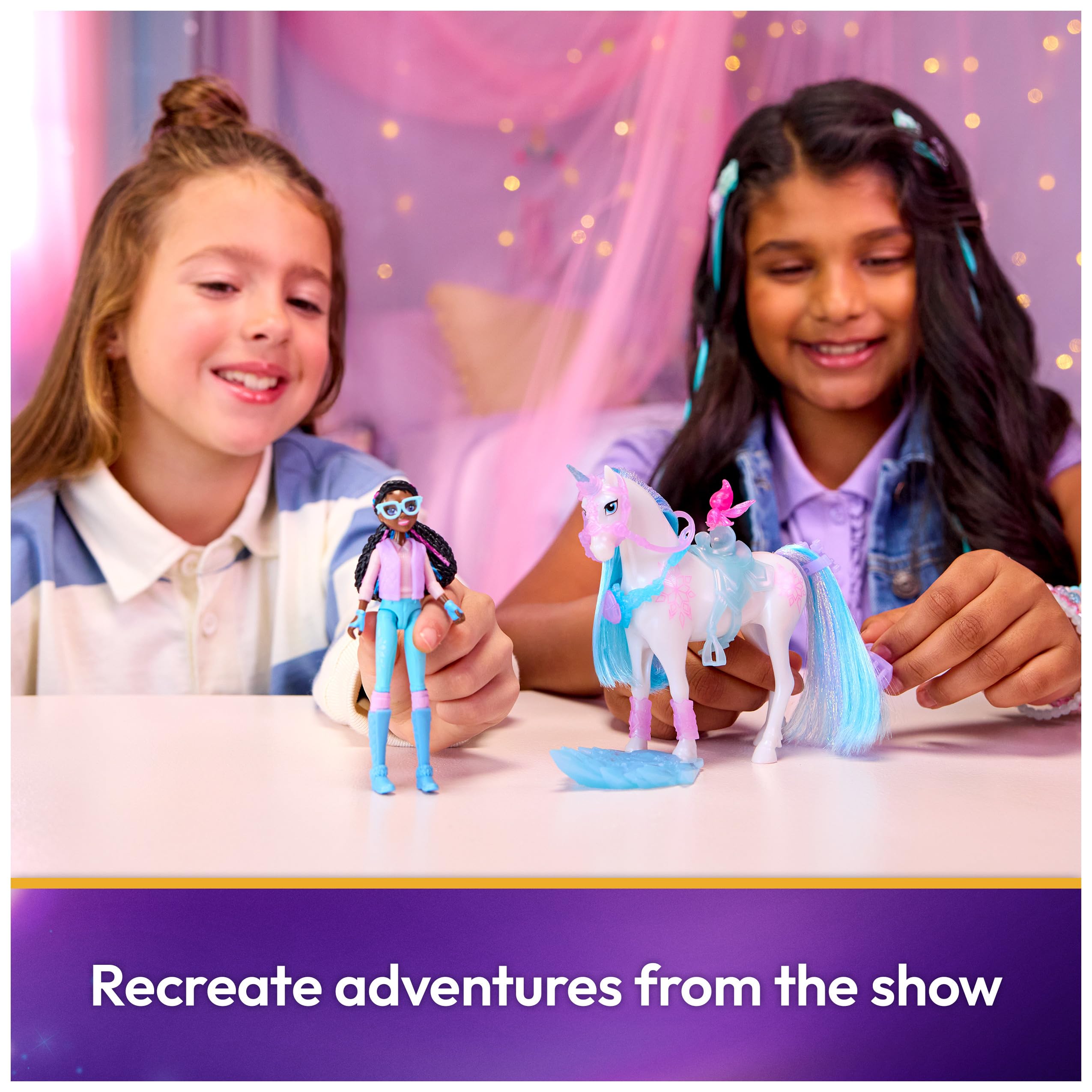 Unicorn Academy, Glacier's Gemstone Adventure con Bambola Layla e 13 Accessori, Bambole e unicorni Giocattolo per Bambine dai 4 Anni in su