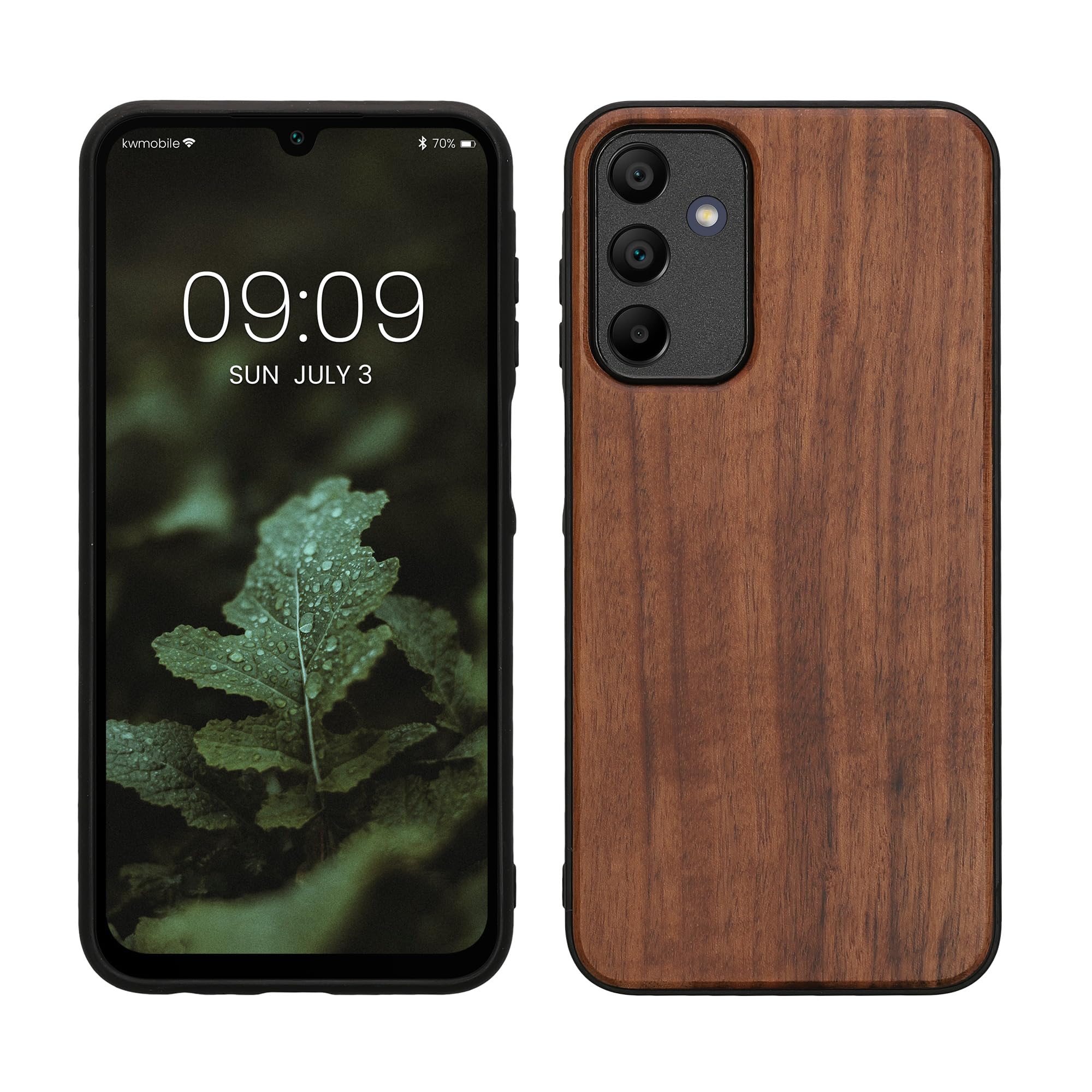 kwmobile Real Wood Case Compatible with Samsung Galaxy A15 5G Case - Hard Wooden Cover w/TPU Bumper - Dark Brown