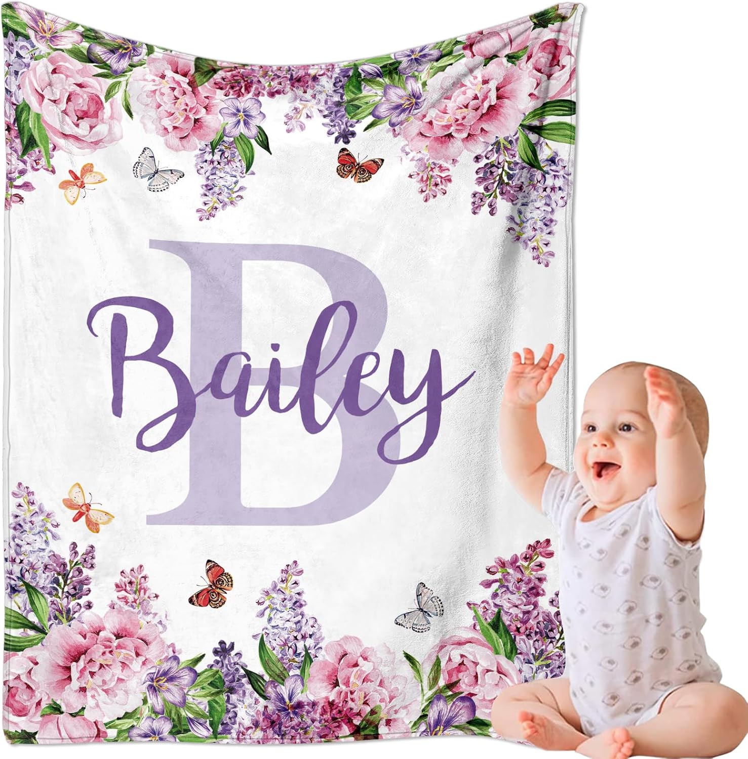 Corissy Ships Next Day, Personalized Baby Blankets, Custom Baby Blanket with Name for Girls,Gift for Chrismas Birthday Memorial Day, Customized Flannel Blanket for Kids Adults 40"X50"