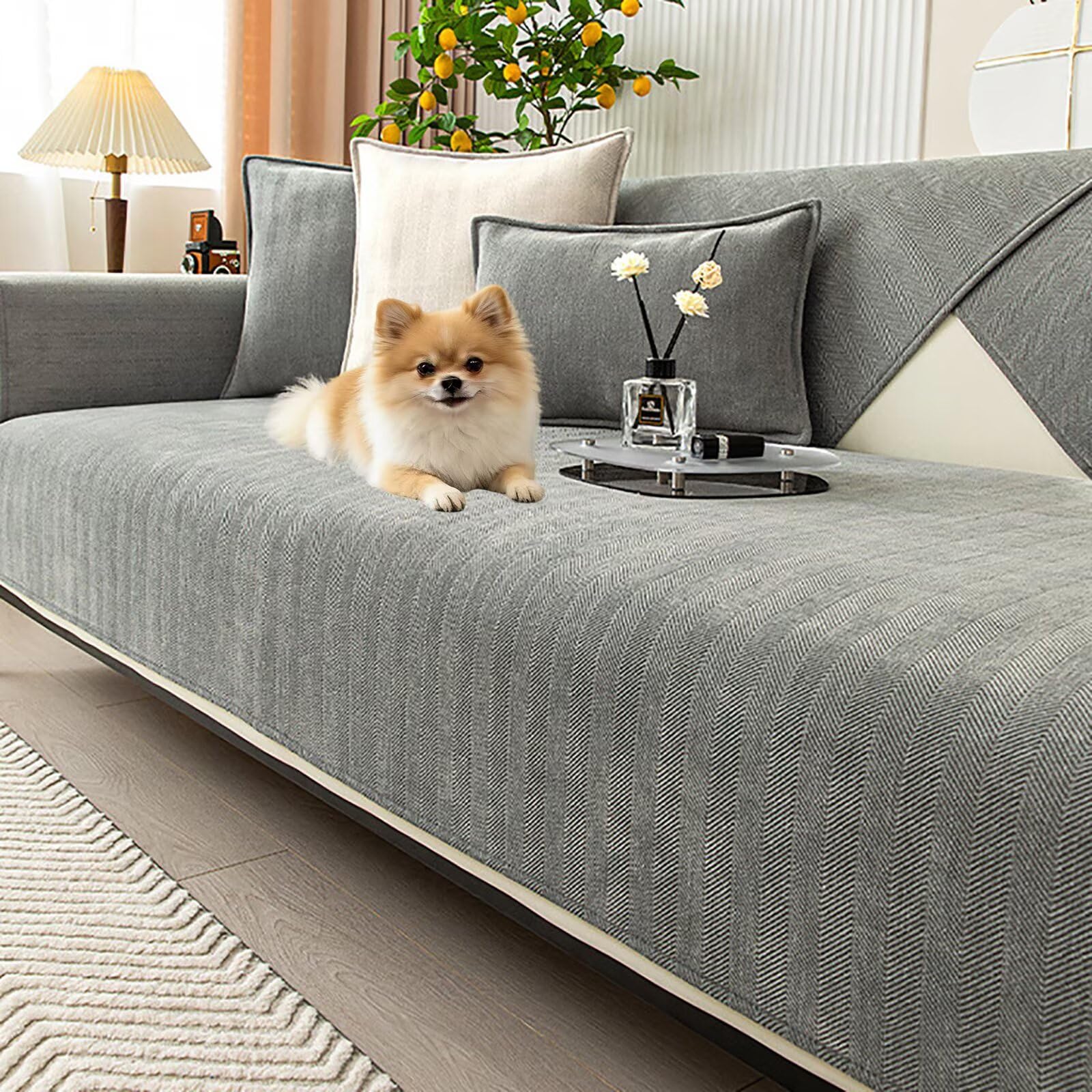 Hovoto Sofa Überzug, Überwurfdecken für Sofa, Sofaschoner rutschfest, Sofadecken für Sitzfläche, Sofabezug L Form 1/2/3/4 Sitzer Ecksofa Sofa Cover, Couch Überwurf Hund Katze, Grau, 70 * 180cm