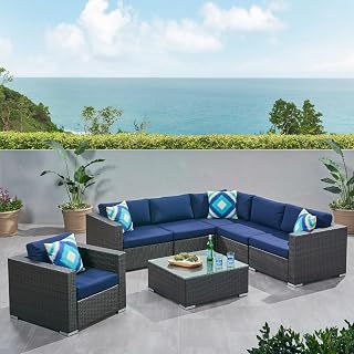 DEVOKO HDPE Wicker Rattan 4-Piece Outdoor L-Shape Sectional Sofa Set with Chair and Glass Top Center Table for Patio, Gard... Price In India