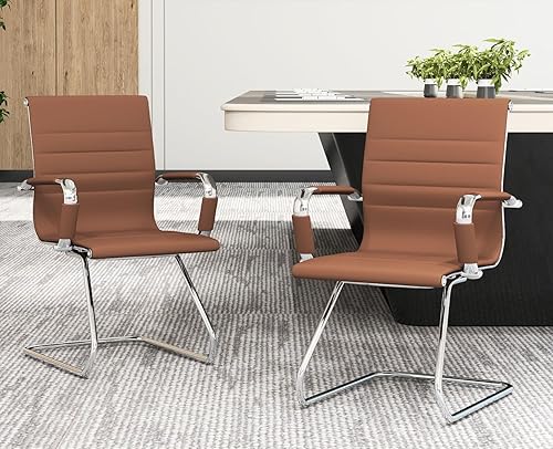 CIMOTA Sillas de cuero para sala de espera, sillas de recepción con respaldo medio y base de trineo para reuniónpacientesala de conferencias, juego