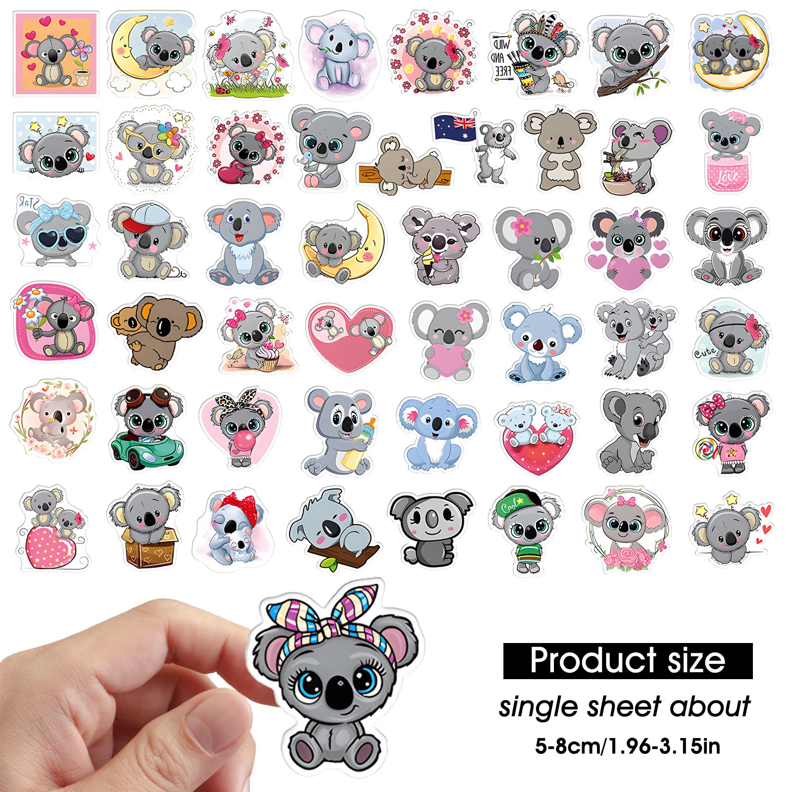 50 pezzi simpatici koala adesivi in ​​vinile per bottiglie d'acqua, bagagli, skateboard, paraurti, album, tazza, regalo adesivo per bambini, adolescenti, adulti