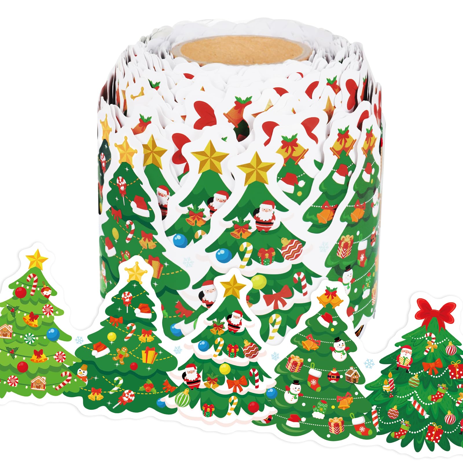Leezead Christmas Tree Bulletin Board Border, 65.6Ft Christmas Bulletin Board Border Xmas Tree Die Cut Trim Border Roll for Winter Christmas Party