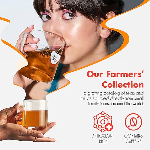 Miniatura 4 de Big Heart Tea Co. Bolsas de té Farmer's Chai - Té negro con cafeína de comercio directo en bolsitas de plástico cero con pequeños lotes de hierbas