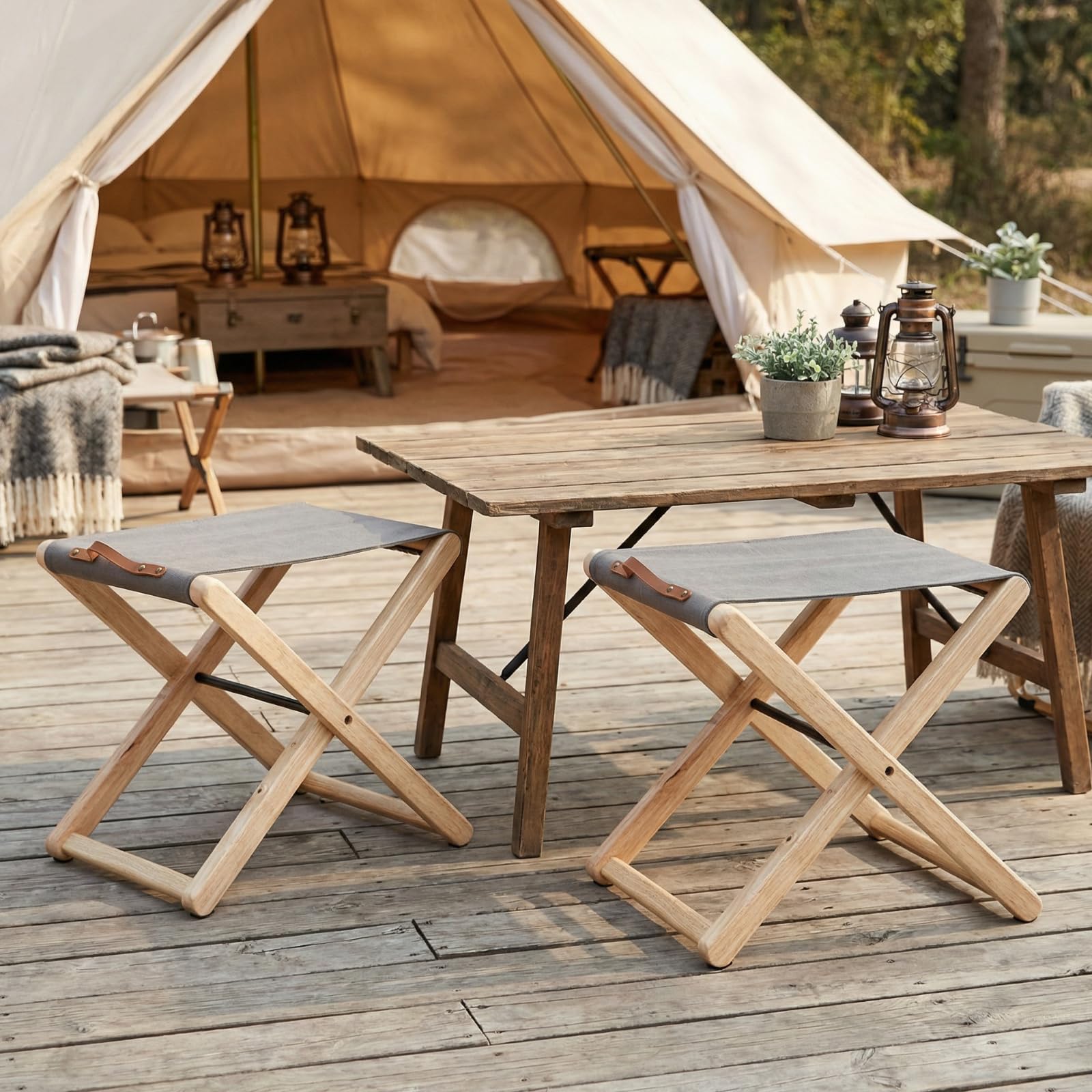 Amazon.com: QUINJAY Wood Folding Camping Stools Set of 2, 18.5