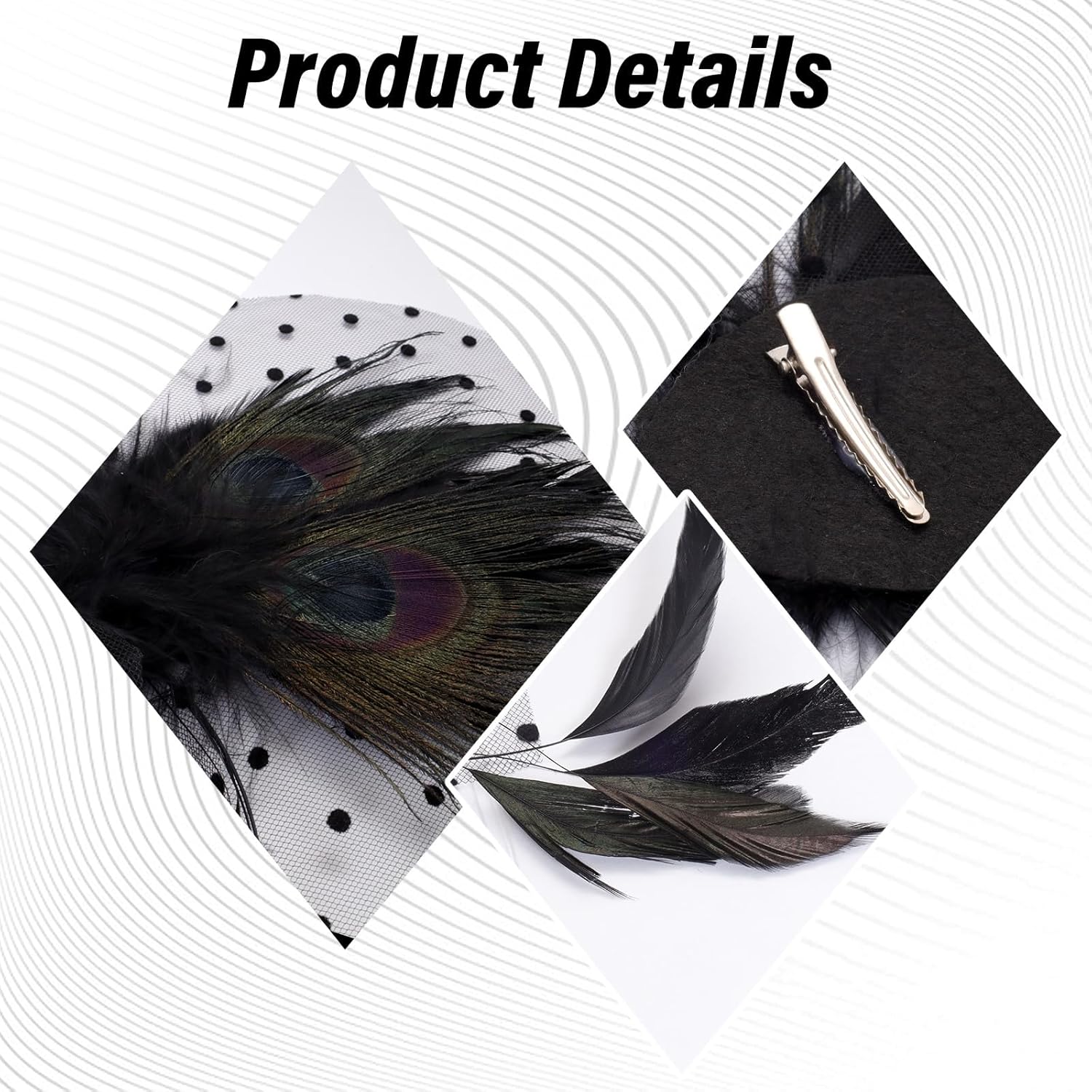 Fumwase 1920s Feather Headpiece Flapper Headband Great Hair Clip 20s Fascinator Hair Accessories for Women (US, Alpha, One Size, Black) - Image 3
