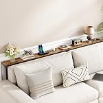 Kitstorack 2-Pack Narrow Console Table with Adjustable Height (25"-33") & Power Outlets,Sofa Table for Behind Couch or Wall, 5.9" Deep x 79" Long with 4.9ft Cord,Rustic Brown
