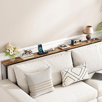 Kitstorack Narrow Console Table Behind Sofa Couch, Design with Adjustable Height (25-33) & Power Outlets, Small Entryway Table - 5.9 D x39.4 L, Rustic Brown
