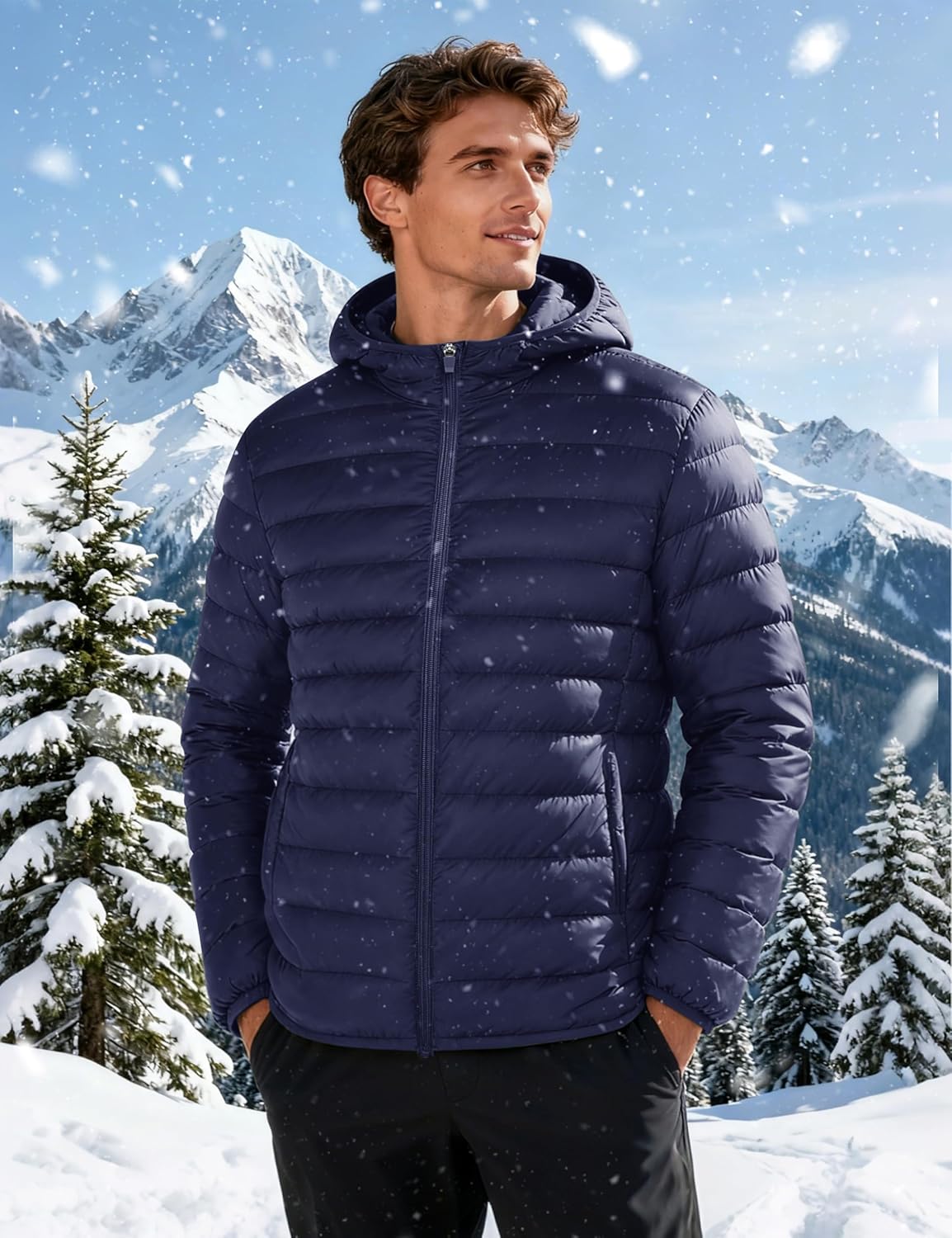 CRYSULLY Men's Puffer Jacket with Hood Lightweight Warm Winter Coats Water-Resistant Windproof Packable Bubble Jackets - Image 2
