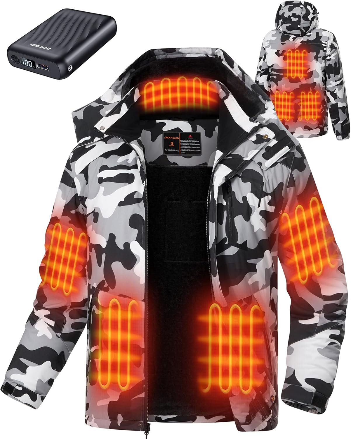 GOTOBI Heated Jackets for Men with 12V 18400mAh Battery Pack, Heated Coat with 8 Heated Zones, Winter Waterproof Ski Jacket