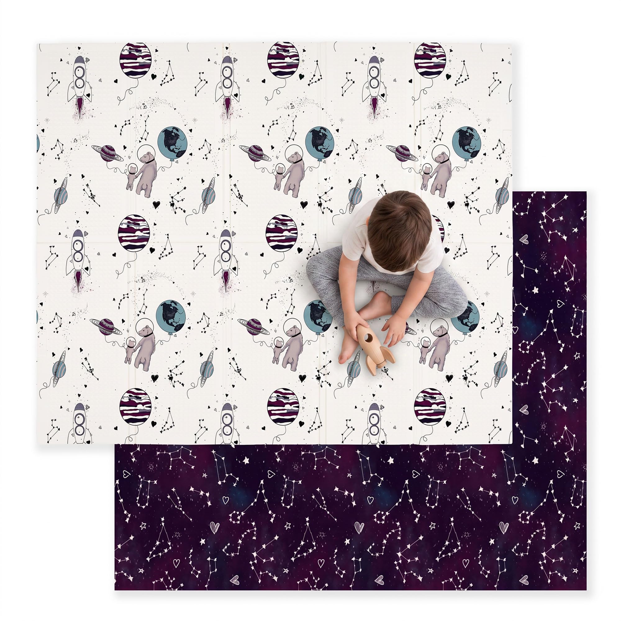 JumpOff Jo Baby-Spielmatte – Große faltbare Spielmatte aus Schaumstoff für Säuglinge, Babys, Kleinkinder, wasserdicht, doppelseitig (177,8 x 150 cm)