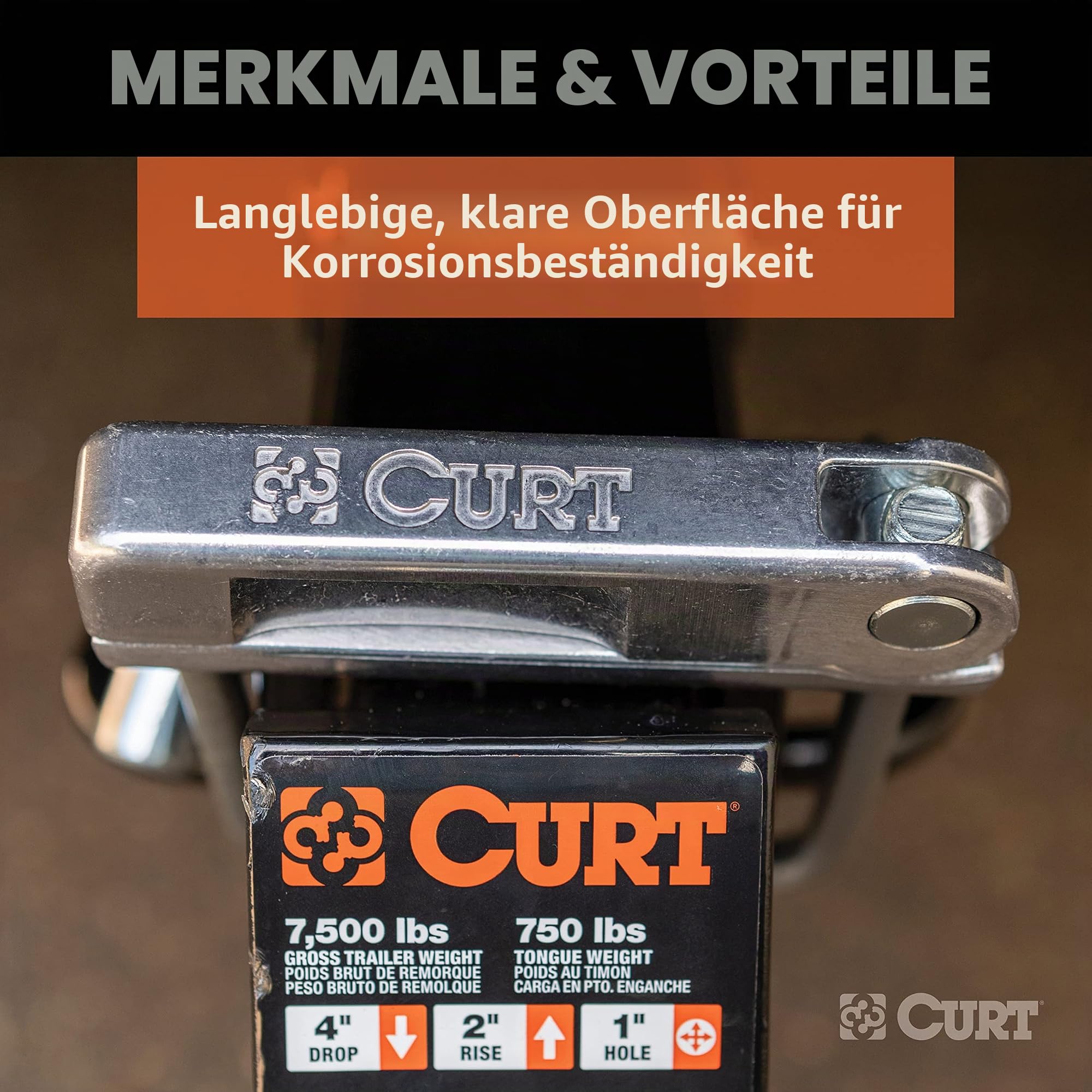 CURT 22325 No-Tool Anti-Rassel-Kupplungsklemme für 5,1 cm Empfänger, Hohle oder solide Schäfte